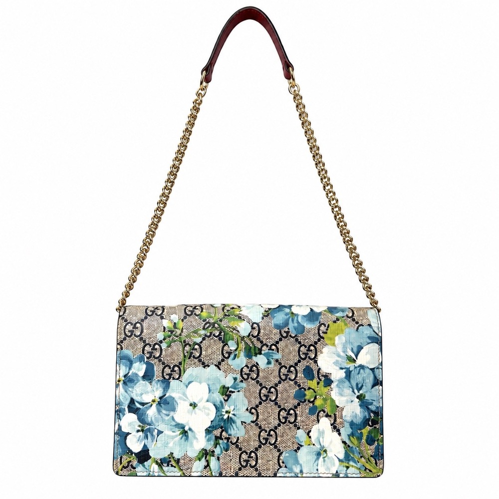 Gucci GG Supreme Blooms Blue Chain Wallet Floral Crossbody Bag Rare Auth 🦋